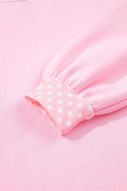 Mock Neck Polka Dot Pattern Trim Oversized Sweatshirt
