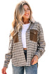 Corduroy Textured Patchwork Flap Pocket Plaid Shacket