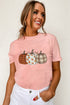 Mixed Pattern Pumpkin Print Round Neck Casual Graphic Tee