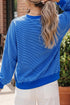 Striped Ribbed Cuff Hem Seam Long Sleeve Pullover Top