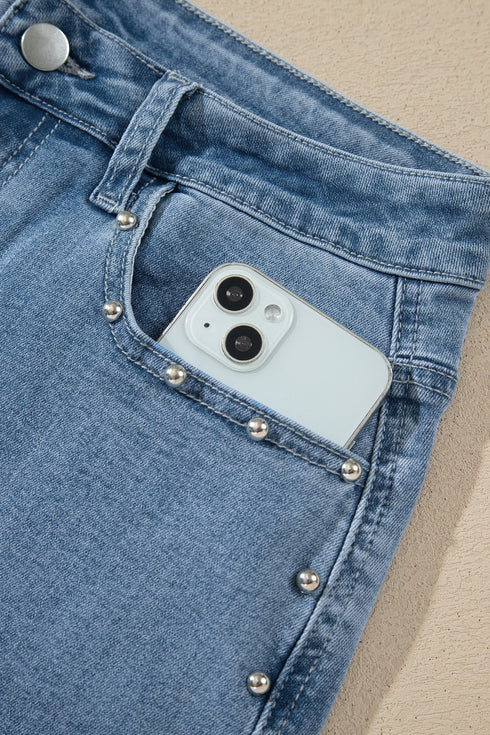 Side Seam Rivet Detail Regular Fit Ankle Jeans