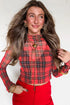Sheer Plaid Round Neck Long Sleeve Pullover Top