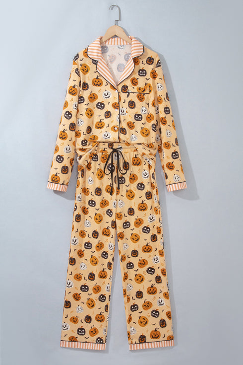 Pumpkin Print Two Piece Long Sleeve Lounge Set