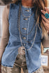 Tailored Western Buttoned Front Slit Denim Vest