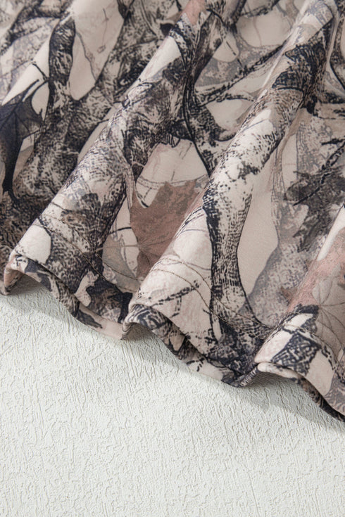 Abstract Woodland Print Long Sleeve Casual Short Set