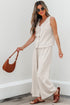 Buttoned V Neck Tank Top Wide Leg Pant Set