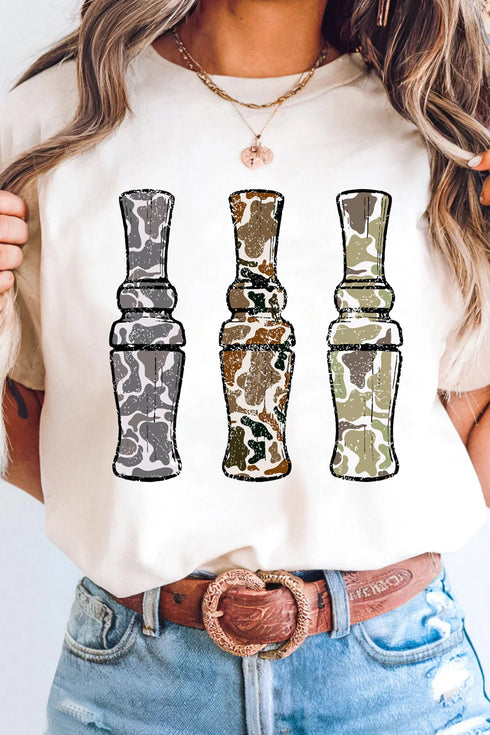 Camo Pattern Graphic Round Neck Statement Tee