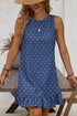 Modern Polka Dot Ruffle Hem Sleeveless Denim Mini Dress