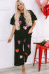 Exclusive Sequin Heart Print Textured Two Piece Graphic Set