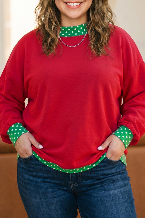 Polka Dot Pattern Patchwork Round Neck Sweatshirt