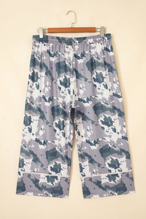 Camouflage Drawstring Waist Patch Pocket Wide Leg Pants