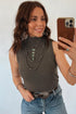 Western Ribbed Knit High Neck Slim Fit Sweater Vest
