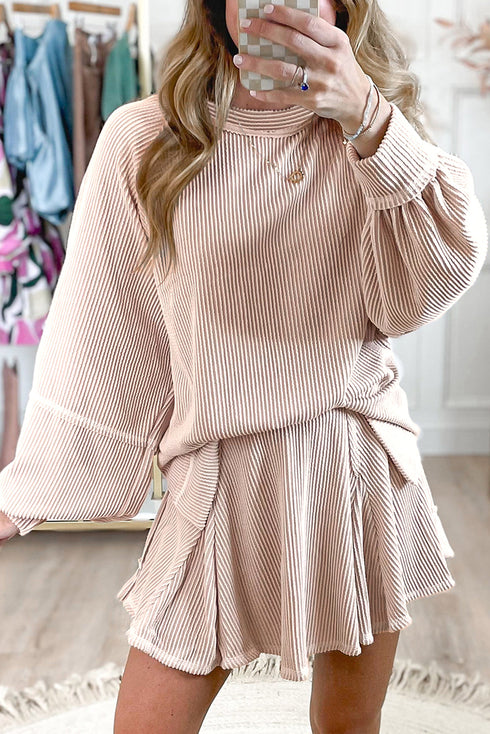 Corded Lantern Sleeve Ruffled Skort Two Piece Dress