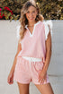 Contrast Trim Ruffled Sleeve Smocked Drawstring Short Set