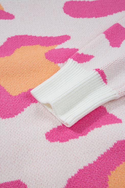 Abstract Animal Print Relaxed Crew Neck Knit Sweater