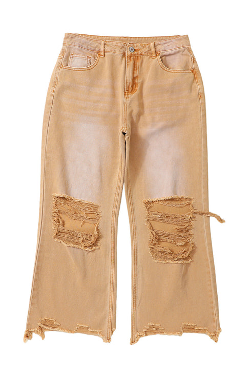 Distressed Hollow Out High Waist Cropped Flare Jeans