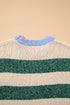 Polyester Striped Pattern Drop Shoulder Pullover Sweater