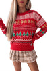 Gingerbread Tree Pattern Round Neck Pullover Sweater