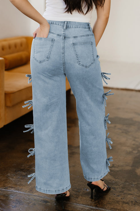 Bow Knot Side Detail Loose Wide Leg Jeans