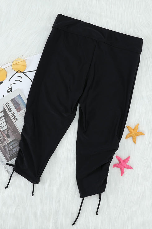 High Rise Ruched Side Tie Capri Leggings