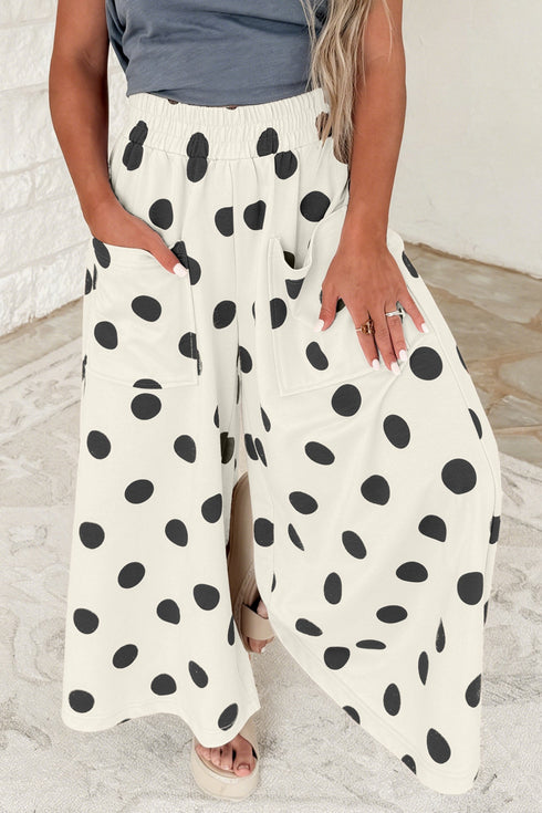 Wide Leg Polka Dot Elastic Waist Pants