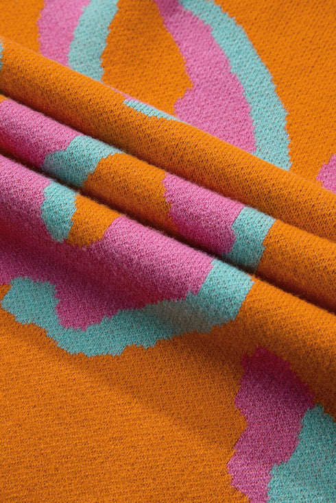 Abstract Animal Print Crew Neck Knit Sweater