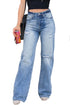 Chic High Rise Distressed Wide Leg Denim Jeans