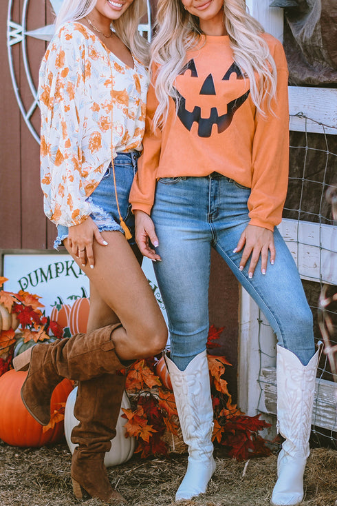 Corded Texture Jack O Lantern Graphic Sweatshirt