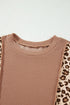 Leopard Print Ribbed Knit Corded Long Sleeve Top