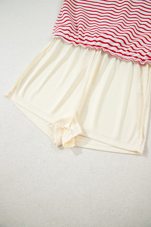 Striped Collared V Neck Pullover Skort Two Piece Dress