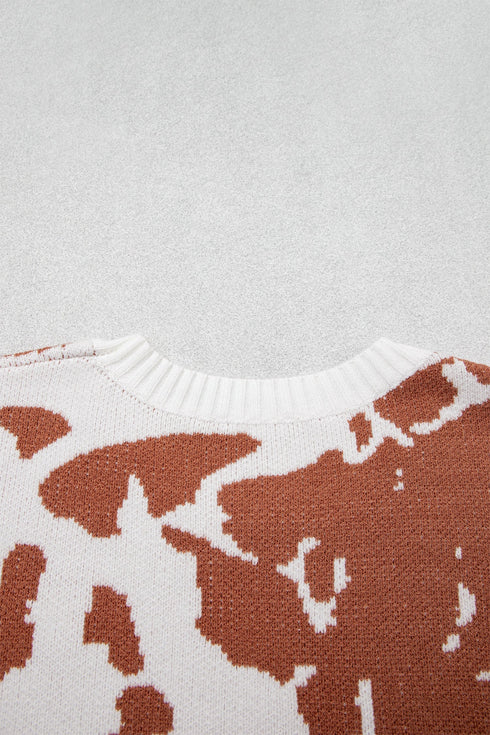 Abstract Print Drop Shoulder Long Sleeve Round Neck Sweater