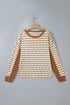 Striped Waffle Knit Round Neck Long Sleeve Top