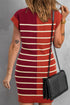 Striped Ribbed Knit Half Zip Mini Dress
