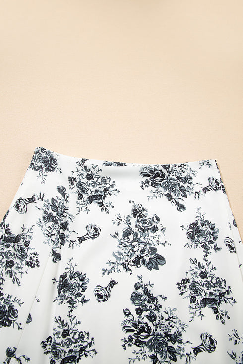 Bohemian Floral Print High Waist Ruffle Split Maxi Skirt