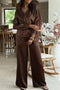 Braided V Neck Long Sleeve Wide Leg Pant Set