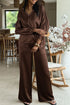 Braided V Neck Long Sleeve Wide Leg Pant Set