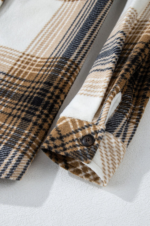 Casual Plaid Print Flap Pocket Button Up Shacket