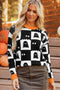 High Neck Drop Shoulder Geometric Print Sweater