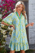 Botanical Floral Print Frilled Trim V Neck Button Front Dress