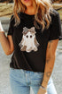 Checkered Leopard Ghost Print Round Neck Tee