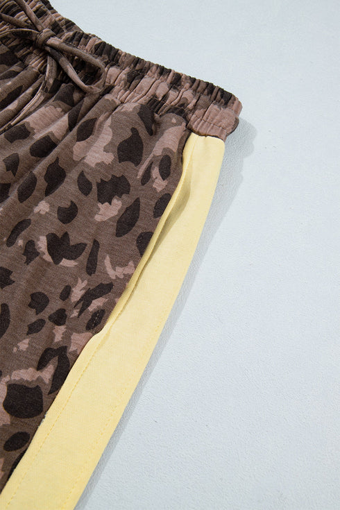 Leopard Print Long Sleeve V Neck Wide Leg Pant Set
