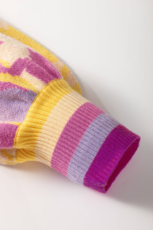 Abstract Print Ribbed Trim Pullover Knit Sweater