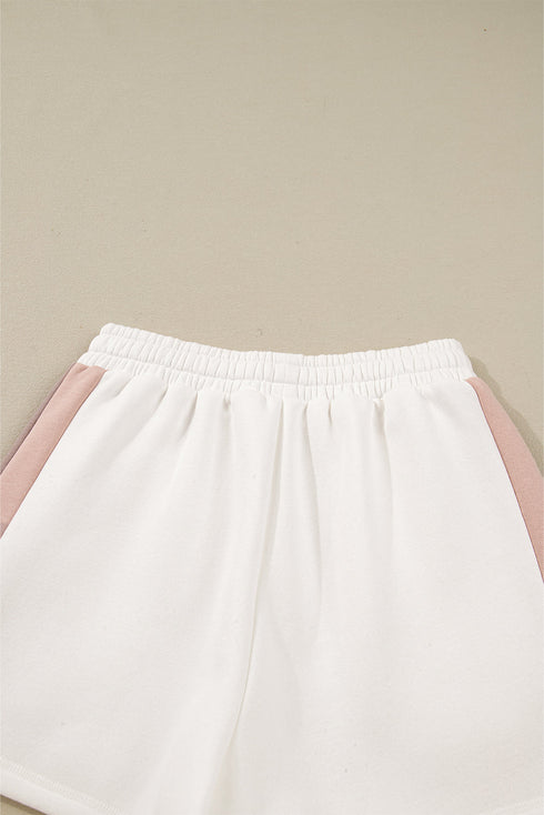 Casual Patchwork Drop Shoulder Pullover Short Sets