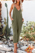 Exclusive Textured Ribbed Sleeveless V Neck Pocketed Jumpsuit