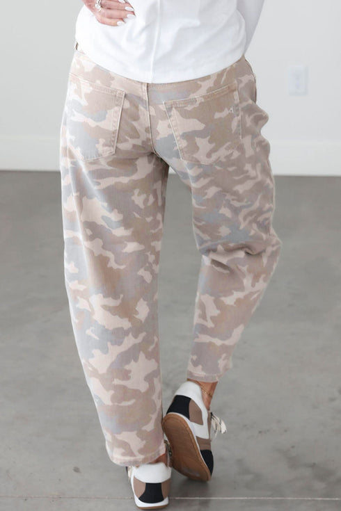 Camouflage Pattern Pocket Rivet Ankle Length Harem Fit Jeans