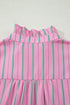 Striped Ruffle Trim Half Button Puff Sleeve Blouse