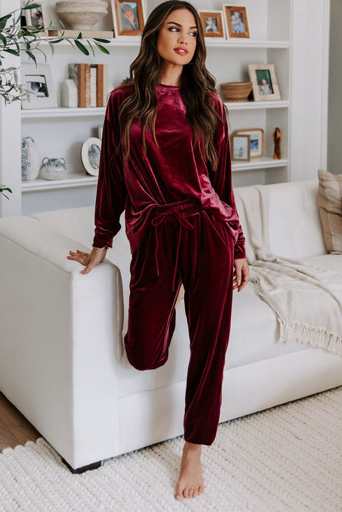 Plush Velvet Long Sleeve Top And Pant Set