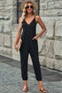 Exclusive Textured Ribbed Sleeveless V Neck Pocketed Jumpsuit