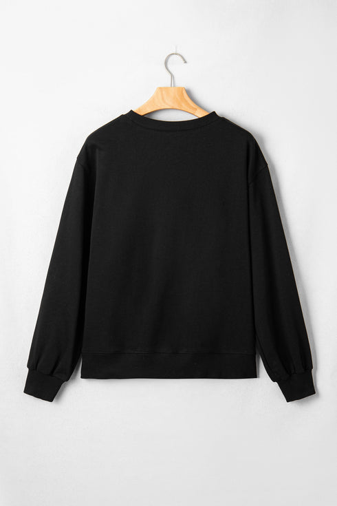 Embroidered Graphic Long Sleeve Round Neck Pullover Sweatshirt