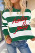 Holly Jolly Letter Embroidered Stripe Pullover Sweatshirt